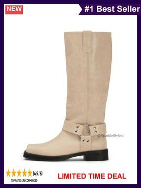 Women's Knee High Riding Boots Square Toe Moto Boots Low Heel
